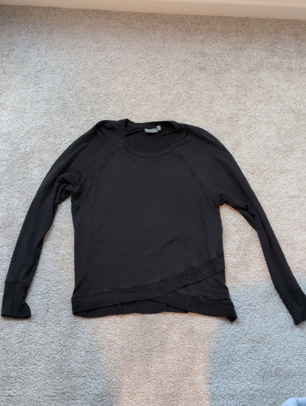 Athleta Black Long Sleeve Crew Neck Top with Wrap Hem